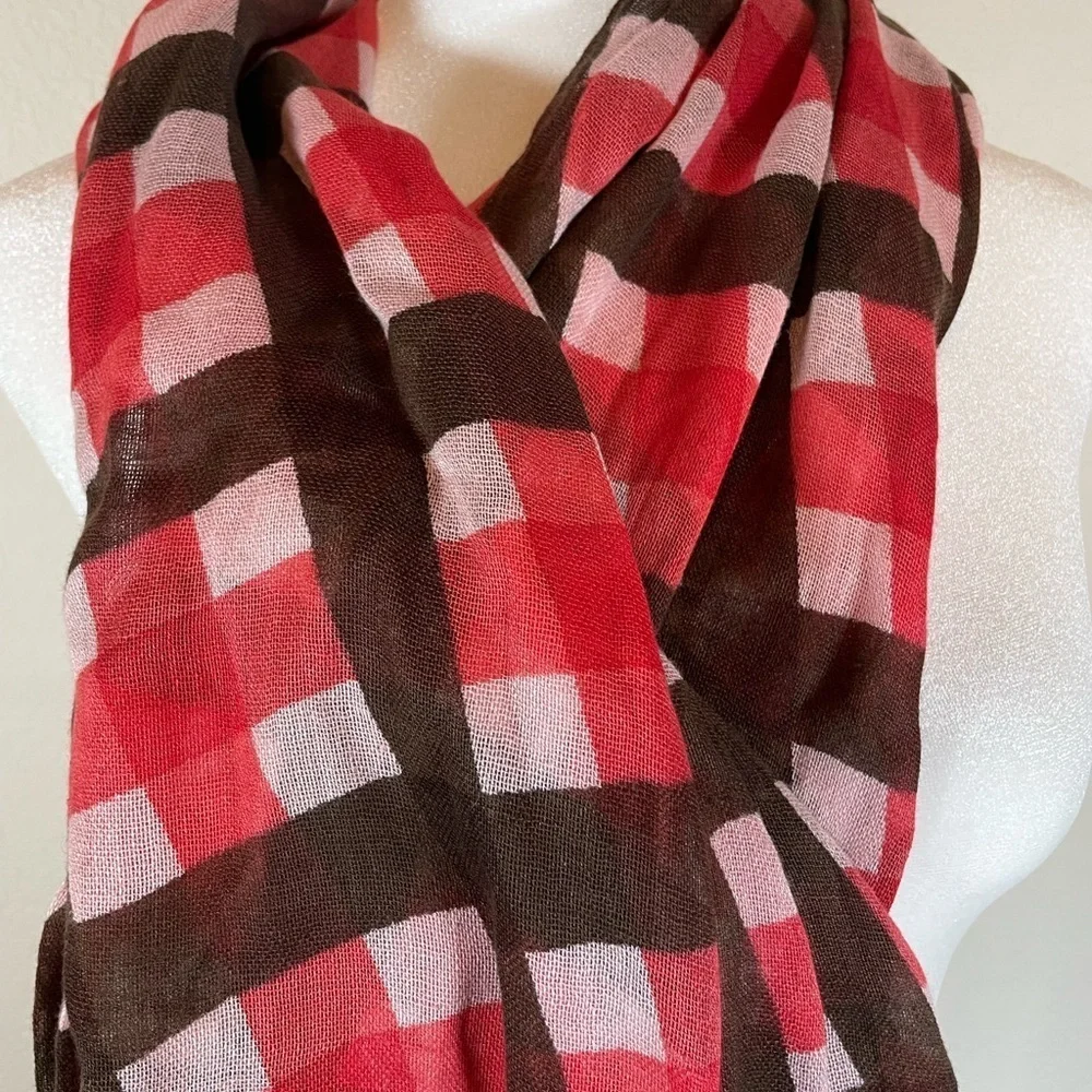 Oversized Juice Couture Red and Brown Checkered Scarf